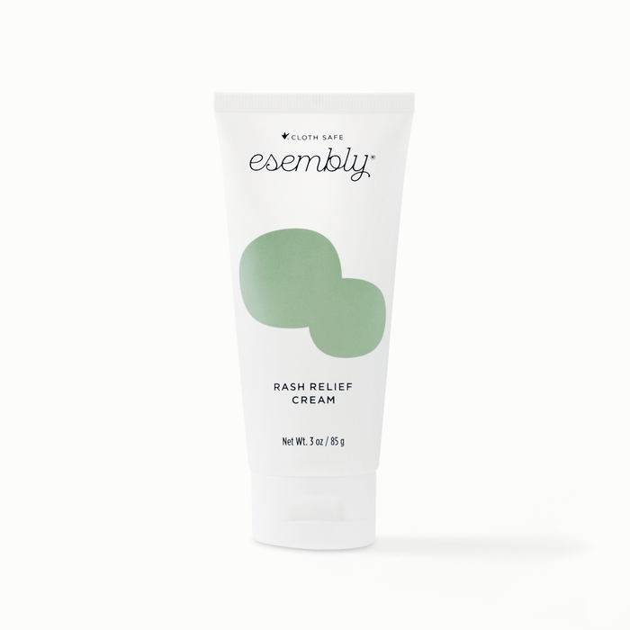 Rash Relief Cream tube is white with a green splotch and dark blue text