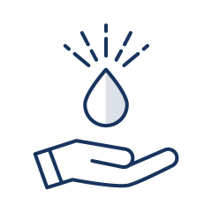 Hand with water droplet above it icon
