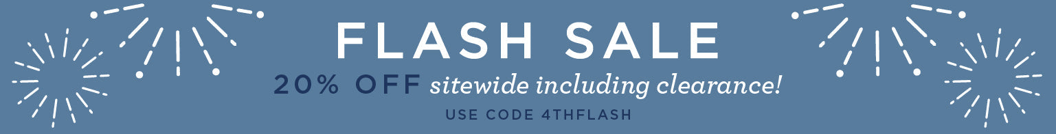 Flash sale banner with 20% off site-wide including clearance on a blue background.