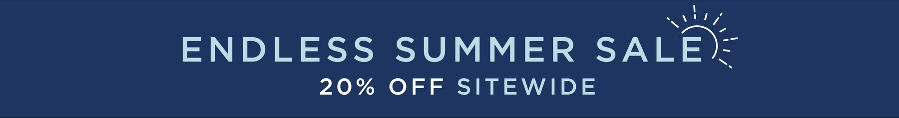 A dark blue promotional banner with white text reading 'ENDLESS SUMMER SALE' and '20% OFF SITEWIDE' plus a small sun icon.