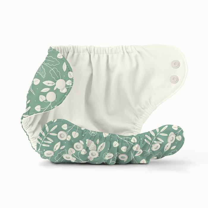 Inside view of Botany Outer. Exterior is green background with white leaves and interior is Parchment - a soft white.