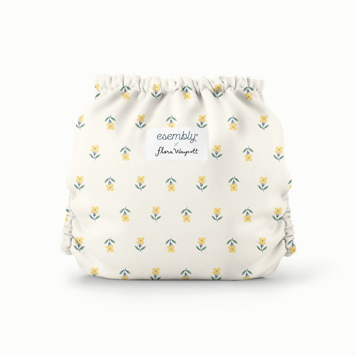 Back view of Buds (a parchment background with tiny yellow and green flowers)