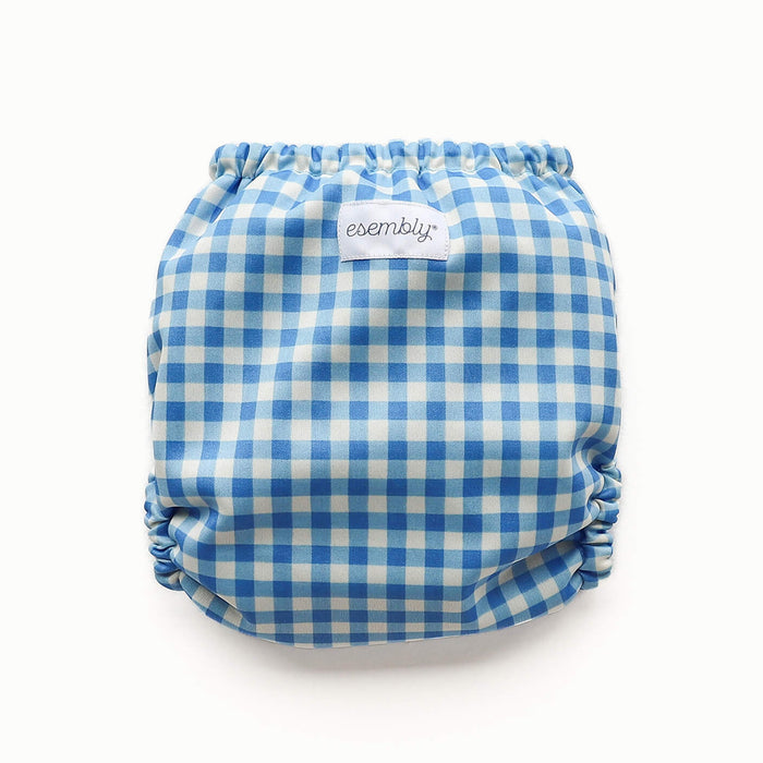 Back view of an Esembly Outer in blue Gingham