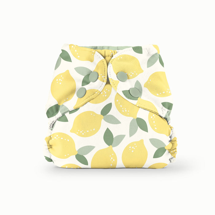 Patterned diaper with lemon design on a white background