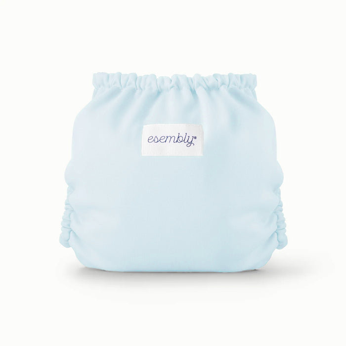 Back view of Esembly Outer in a light blue color