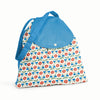 Esembly Day Bag in Poppies with a Bright Blue flap, strap, and back