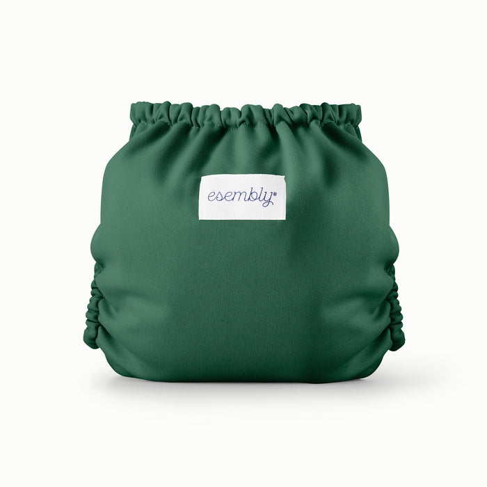 Back view of Esembly Outer in a deep dark green color